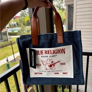 A cute small shoulder denim tote from true religion